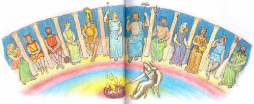 The evocative and wonderful D’Aulaires Book of Greek Myths. Trained by the painter Henri Matis