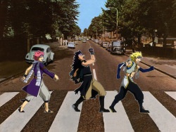 iluvfairytail:  fealia:  sorry but the song cover abbey road was the first thing that comes to my mind when i was looking fairy tail episode 161 ;D  This is the perfect post 