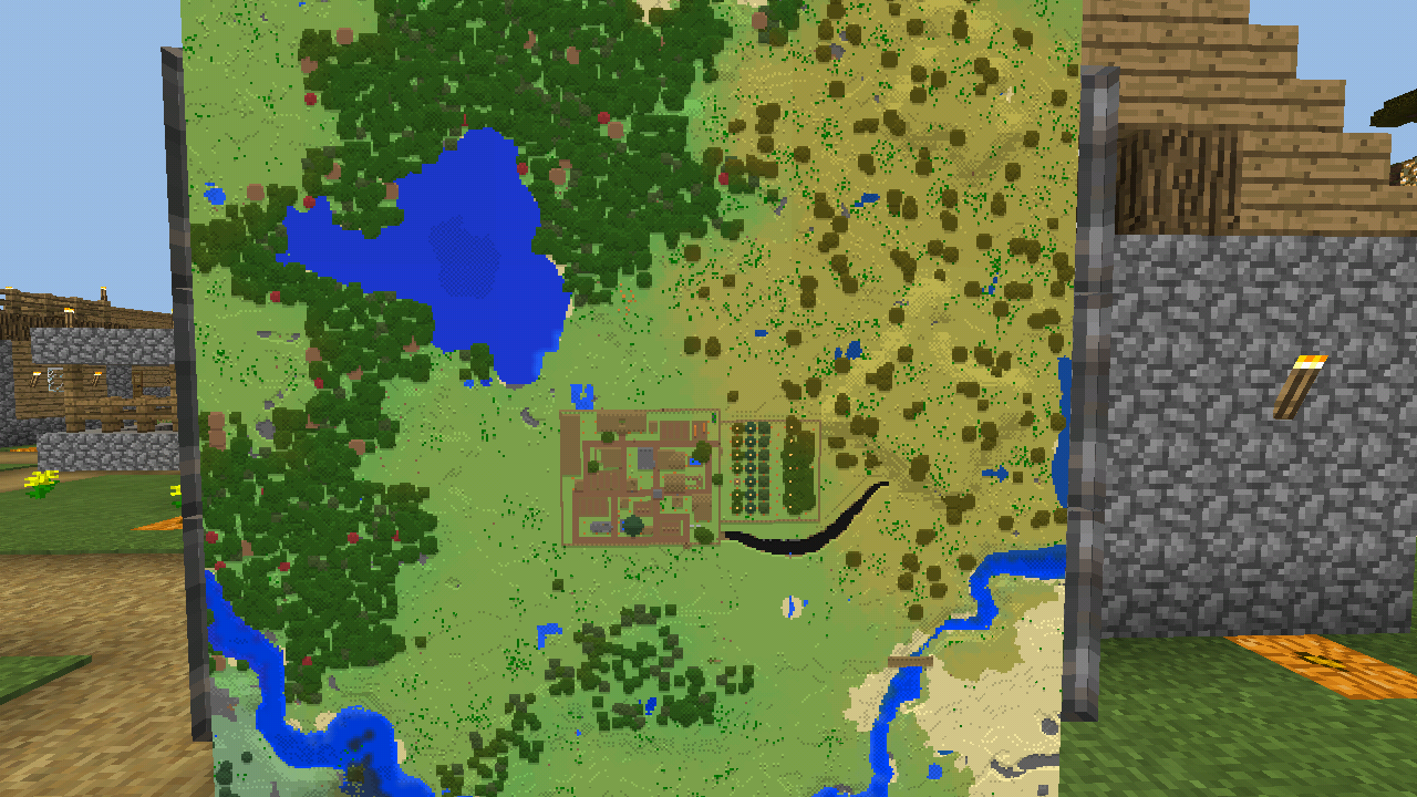Minecraft Yskmmr なんとか安全に歩けるようになった村横の渓谷 地図で見ると真っ黒でちょっと不気味