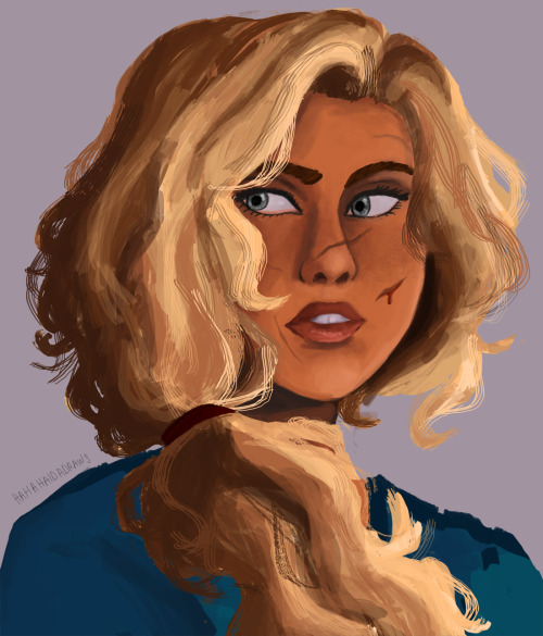 hahahaidadraws: it’s 3am and idk anymore here’s a painting of annabeth with all her batt