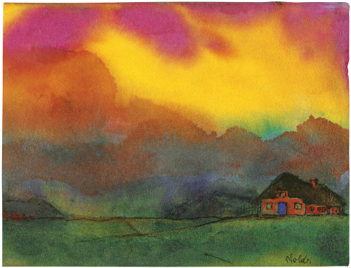 Emil NoldeFrisian houses under evening clouds, 1938-1945. Watercolor