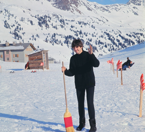 demonzebr:The Beatles filming Help! in Obertauern, Austria, in March 1965(Photos by Bettmann/Getty I