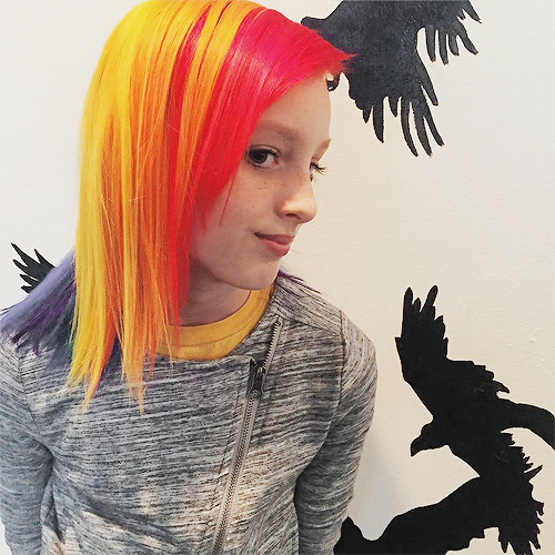 ladiesofroosterteeth:    millicentramsey: red, orange, yellow, green, blue and purple. thx mom (@griffonramsey)! #rainbowhair 