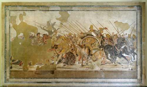 historyarchaeologyartefacts:2100 Mosaic of Alexander the Great VS Darius III of Persia (plus their a