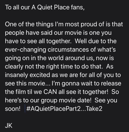 As many of you already know, A Quiet Place: Part II has been delayed and postponed to be released la