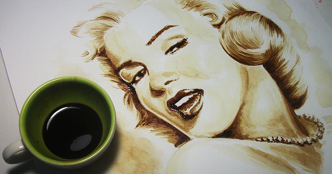 braindust:  Coffee painting by Dirceu Veiga 