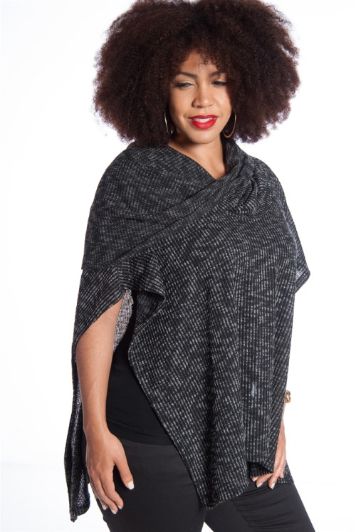 Genny Miliano in Luck21’s Cowl Neck Plus Size Burnout Knit Poncho - Black