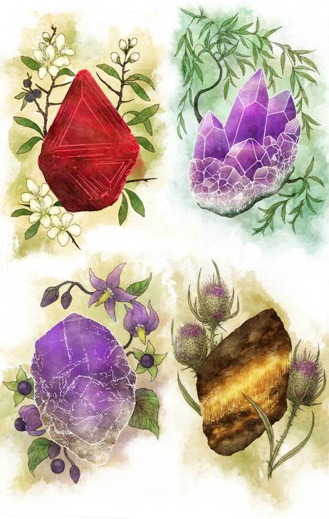 Telluric Tarot- Swords equivalents part 2  Cinnabar with Blackthorn (Five of Swords)Amethyst with Wi