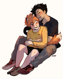 shxuhei:  If y’all expected me not to commission Noran again then you guys do not know me very well. Go commission!!  Fox Hina and panther Kuroo I don’t know if I’ll ever stop staring at this. Omegaverse kurohina fic from me in the future? It’s