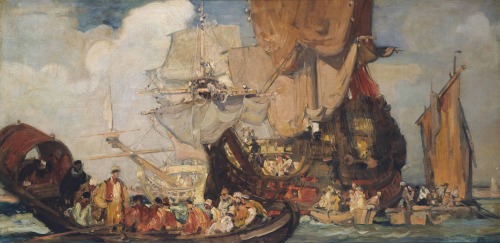 master-painters:Sir Frank William Brangwyn - Spanish galleons Sir Frank William Brangwyn -