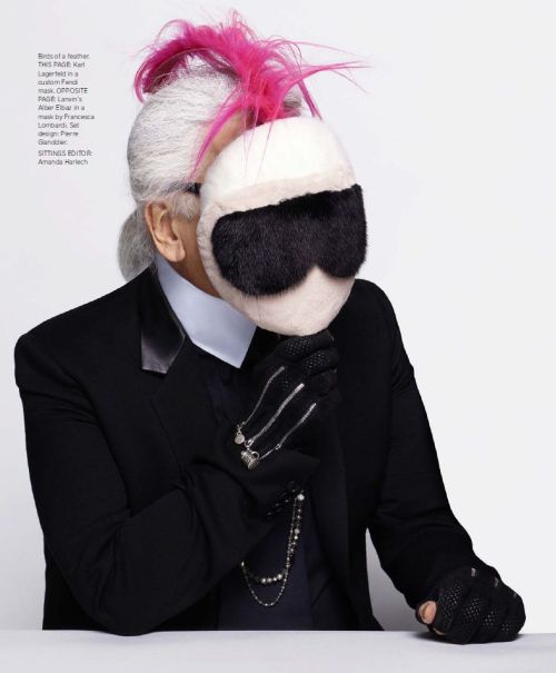 hatecrimes-deactivated20160925: Karl Lagerfeld, Alber Elbaz & Olivier Rousteing by Karl Lagerfeld, Designers’s Masked Intentions, Harper’s Bazaar US March 2015
