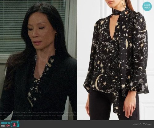 wornontv: Joan’s star print blouse on Elementary: Moss Blouse by Rixo London at Net a Porter, 