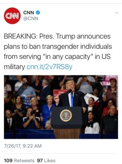 lucca-woah:  weavemama:This is beyond disgusting and frightening. I will never forgive the people who voted for tr*mp because he does nothing but induce hatred towards the marginalized. The president literally instigated transphobic bullshit on Twitter