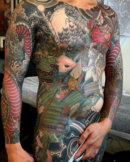 Japanese sleeve tattoo in progress.