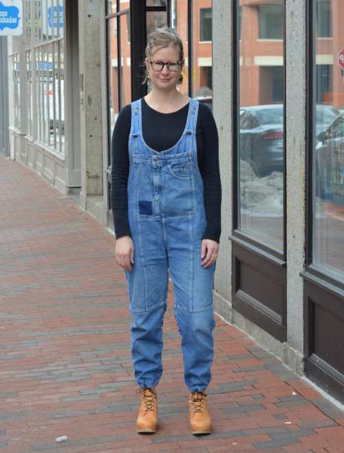 Laura is wearing vintage overalls and Swedish Hasbeens clogs.Photo by Hannah Hilyardwww.mainestreets