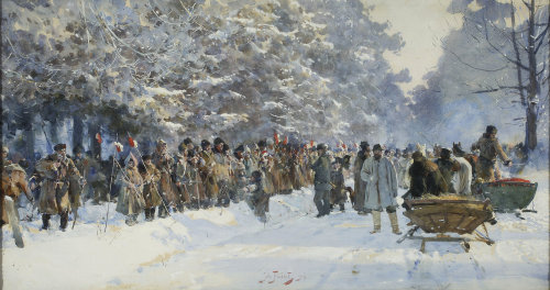 “Battue - a hunt in Staszów“ (1894)Julian Fałat (Polish:1853-1929)watercolorNational Museum, Warsaw 