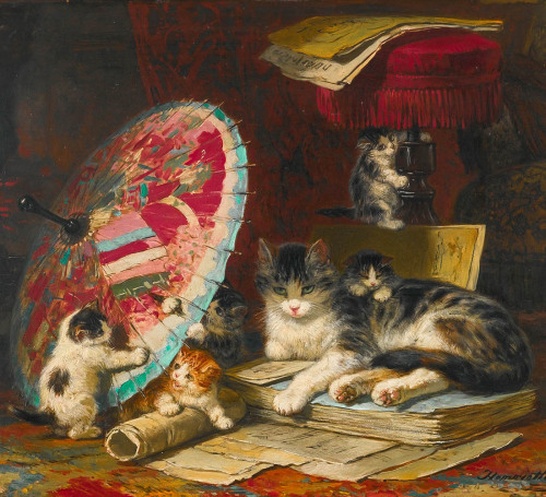 animals-in-art: Henriëtte Ronner-Knip (Dutch, 1821-1909) - Kittens at Play