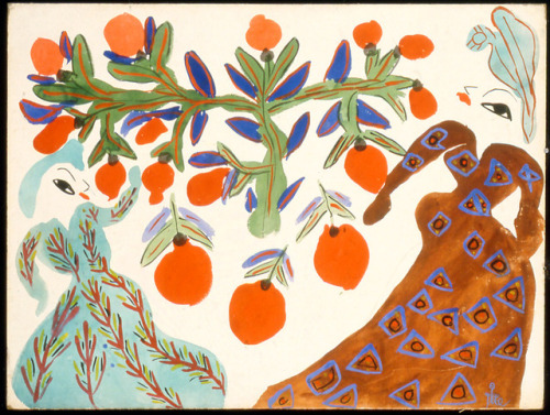 nietp: Baya Mahieddine “Femmes et orangers fond blanc (Women and orange trees on a white backg
