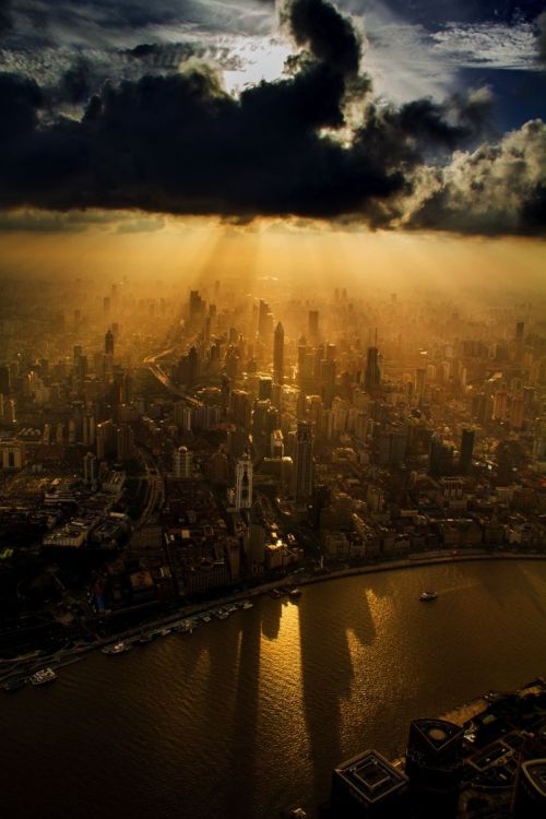 Shanghai From A Crane.Crane operator by day, aerial photographer by day too. Just glancing at the 