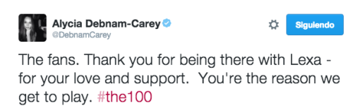 commanderlexaofthegrounders:Alycia Debnam Carey on Twitter March 4th, 2016