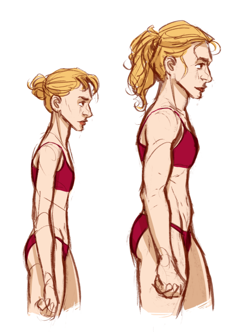 last night i felt like doing pre &amp; post-serum body studies for fem steve and bucky. in my mi