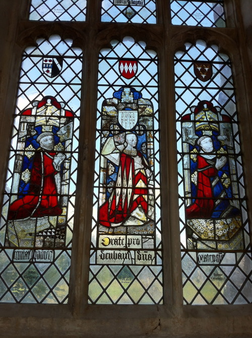 Lords and Ladies at prayer; stained glass in Holy Trinity Church, Long Melford, attributed to the No