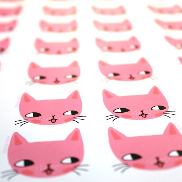 ponyann:  Made a bunch of pink kitty stickers to give away with orders ✨