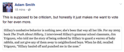 copperbadge:   fyxan:  26 of 44 presidents have served in the military, but trying to protect bunnies is too combative.  lmao  I enjoy the fact that they had to go back to grammar school to find an instance of Hillary Clinton losing her temper.  