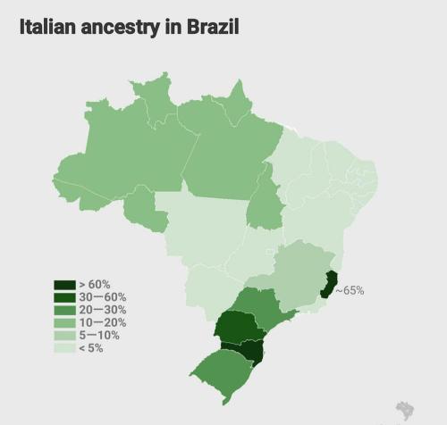 mapsontheweb:Map of Italian ancestry in Brazil in all 15% of the Brazilian population Brazil has the