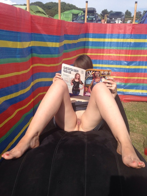 hot-public-flashing: richaz69: richaz69: Reading magazine whilst giving the campsite a view.. Grea