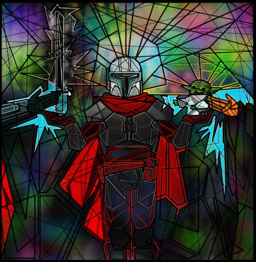 cienie-isengardu:The Mandalorian, Darksaber and The ChildMy other  stained glass projects: Cand