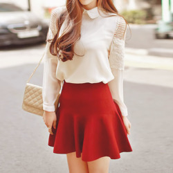 romwe-fashion:Retro red skirt