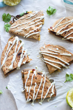 do-not-touch-my-food:  Tequila Lime Steak and Poblano Quesadillas with Citrus Sour Cream