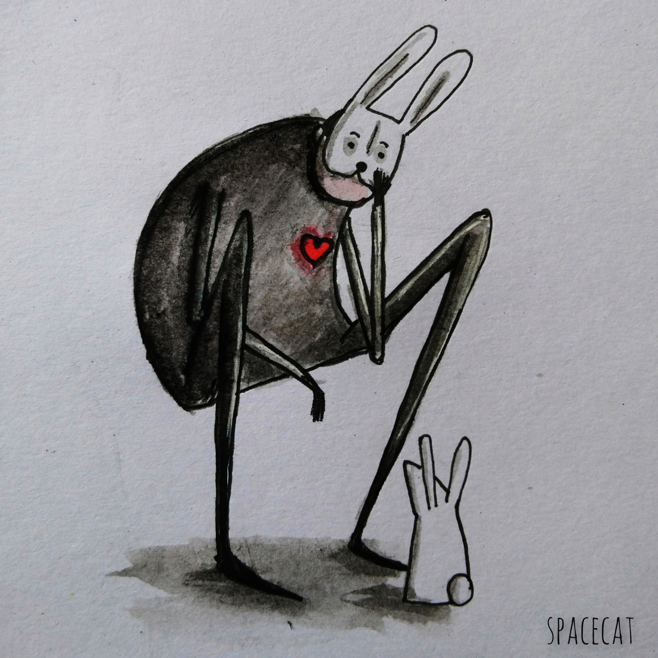 A quick sketch from 2019A7, ink, watercolour, 2019My Instagram & Deviant art #bunny#rabbit#original character#character design#sketchbook#sketching#illustration#mask#cute#art #Ink on paper #kawaii#og character#drawing#traditional media#sketch#messy