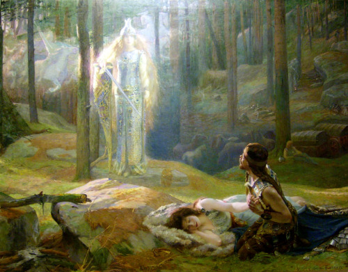 Gaston Bussière - La Révélation, Brunnhilde découvrant Sieglinde et Siegmund (1894)