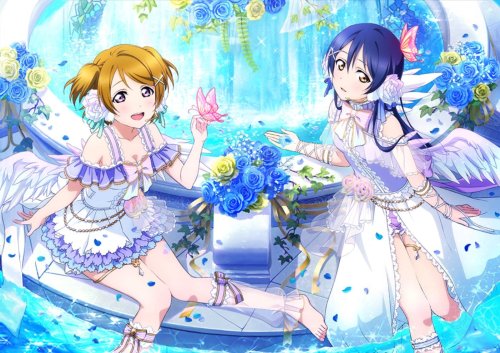 lovelivemj:    School Idol Festival UR pairs stitched and textless: Umi Sonoda #549: Our Feelings Are One & Hanayo Koizumi #556: Sparkling Lipstick
