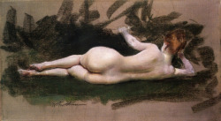 artishardgr:  William Merritt Chase - Reclining Nude 1888 