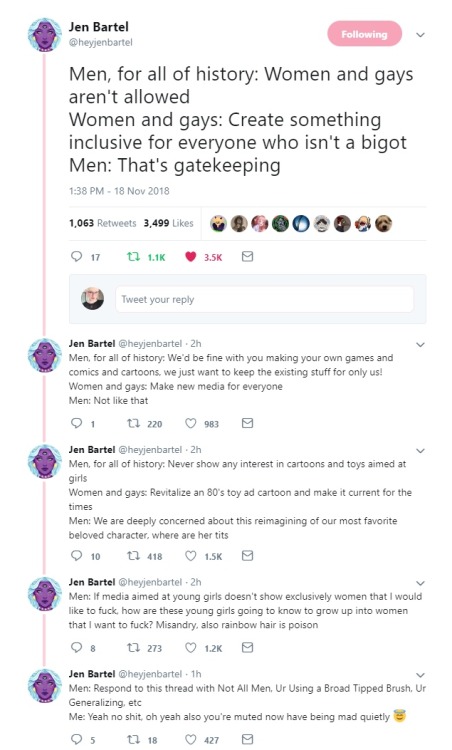 hrefnatheravenqueen: Tweet 1:Men, for all of history: Women and gays aren’t allowedWomen and g