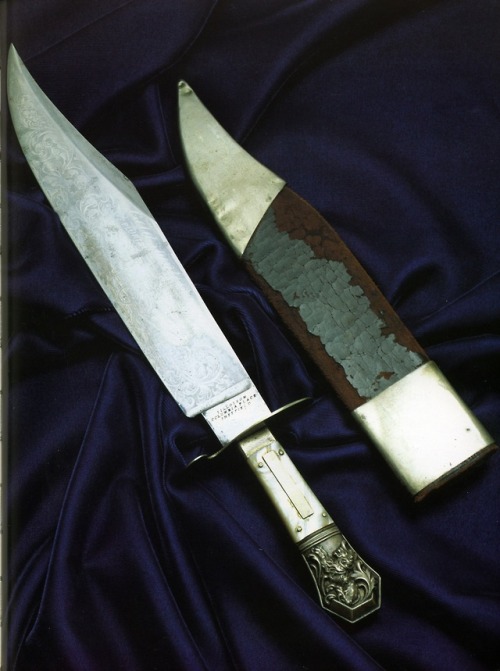 we-are-rogue:Sheffield Bowie Knives, 19th centuryIvory handle, German silver guard, 8 5/8 inches bla