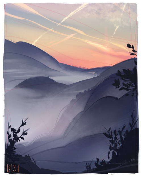 loish:Here’s a quick study of a beautiful sunrise I saw in the Belgian Ardennes last month ~ I had t
