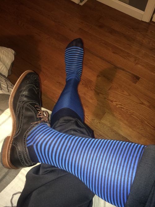 grsx72:  Today’s new Dapper Classics Navy and Royal striped OTCs with my black Mercanti Fiorentini wing tips!