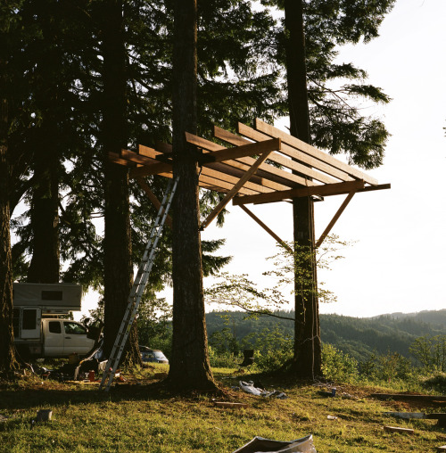 thecindercone:  A long day of working on the tree houses.