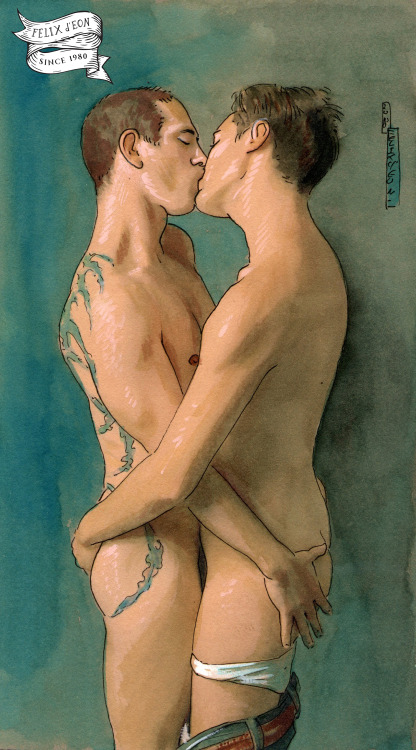 Felixdeon:felix And Fyrefly. A Little Self-Portrait In Watercolor On Paper, Kissing