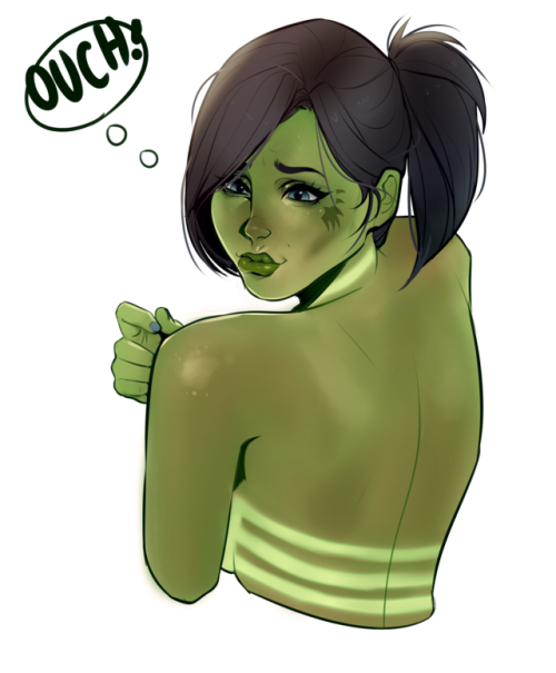 27o8:What happens when a girl with green skin gets a sunburn? :) Commission for @auger8