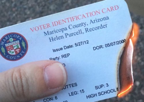 freexcitizen:  tiffanarchy:  chikadee:  micdotcom:  Republicans burn their voter ID cards to protest Trump Trump is the presumptive GOP nominee and that prompted some ex-Republicans to set their voter identification cards on fire. Meanwhile, others posted