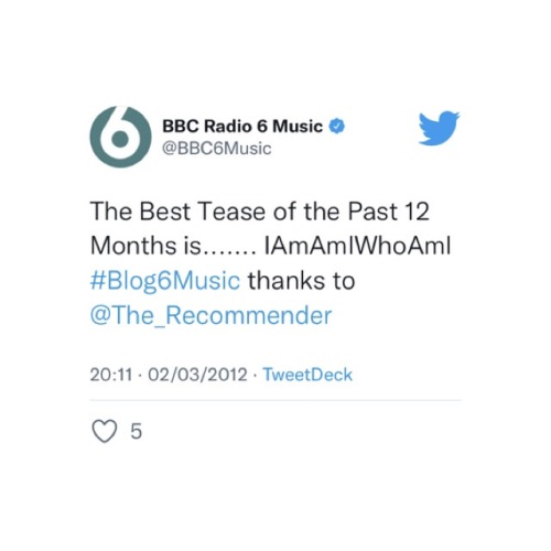 iamamiwhoami named ‘Best Tease’ in BBC Radio 6 Music’s #Blog6Music awards 10 years