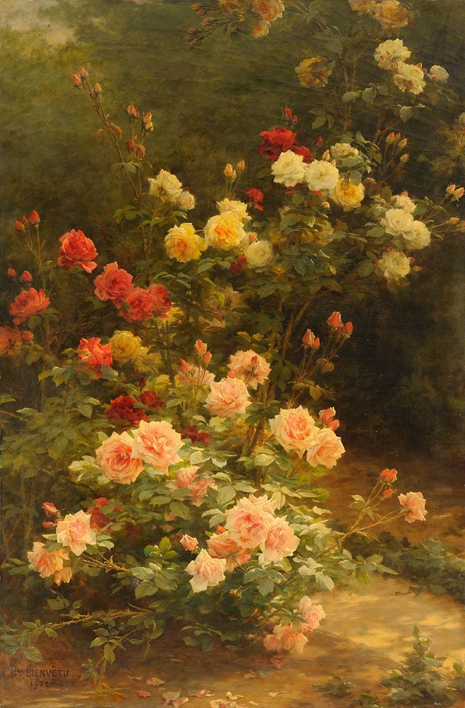 art-and-things-of-beauty:Gustave Bienvêtu (ca.1875-1914) - Roses, oil on canvas,