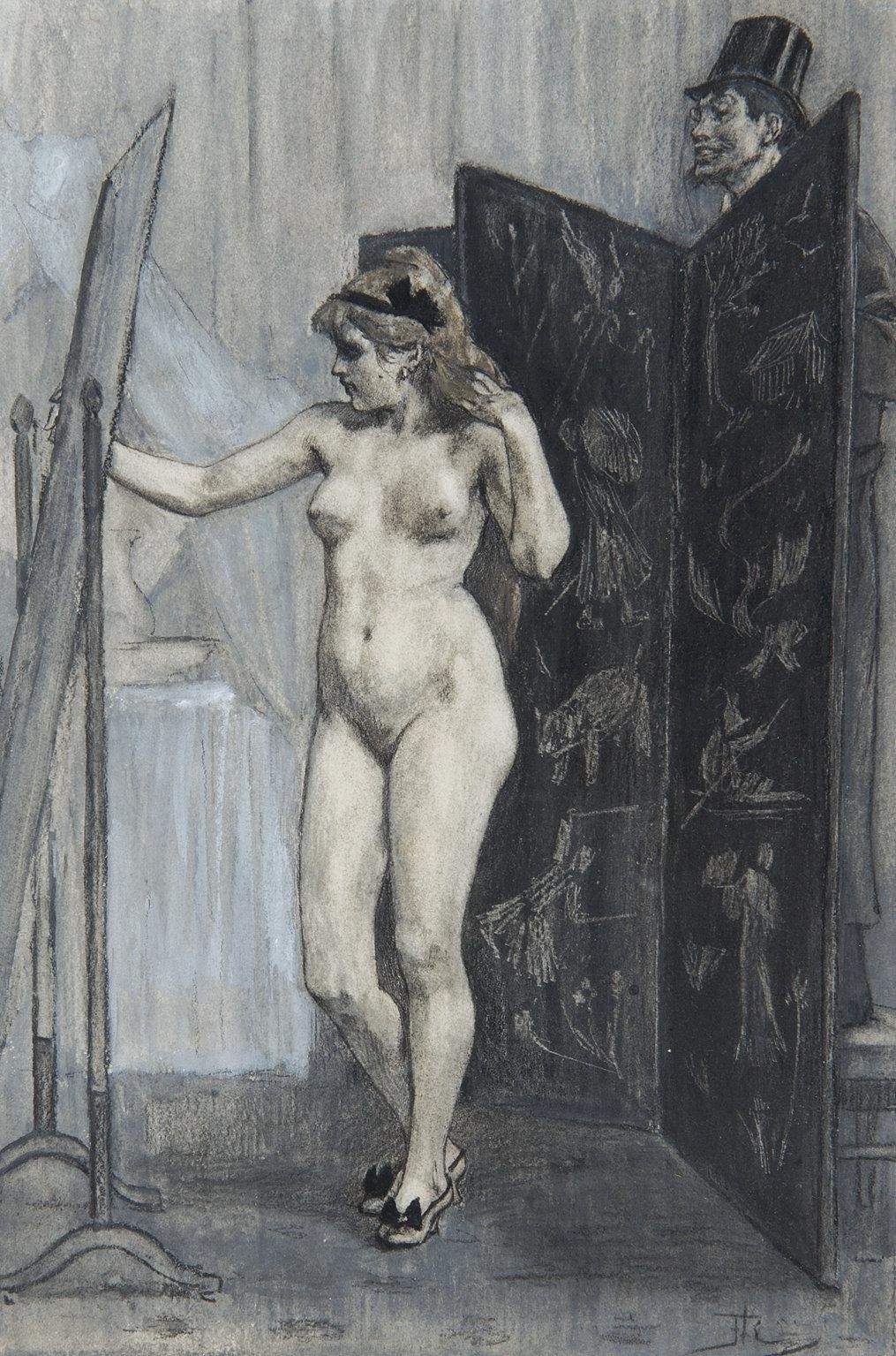 thunderstruck9:  Félicien Rops (Belgian, 1833-1898), Le Paravent [The Screen]. Pastel,