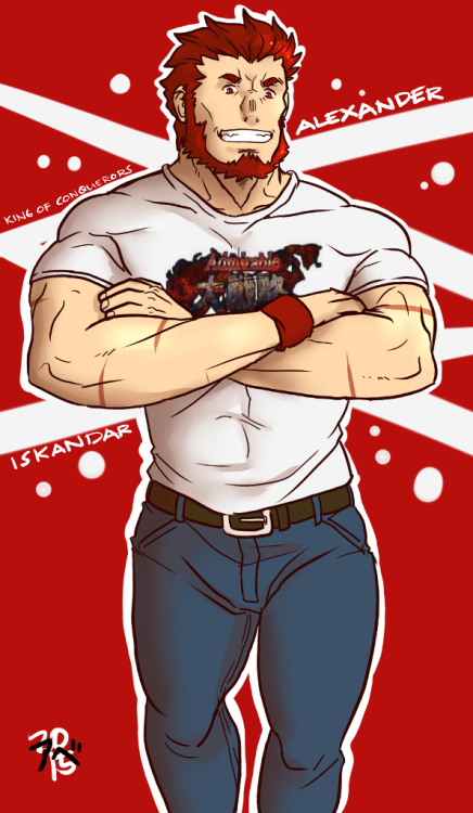 myrandomstrawberries:  This Ancient Conqueror is flaunting some modern rugged fashion… with a little military otaku mixed in