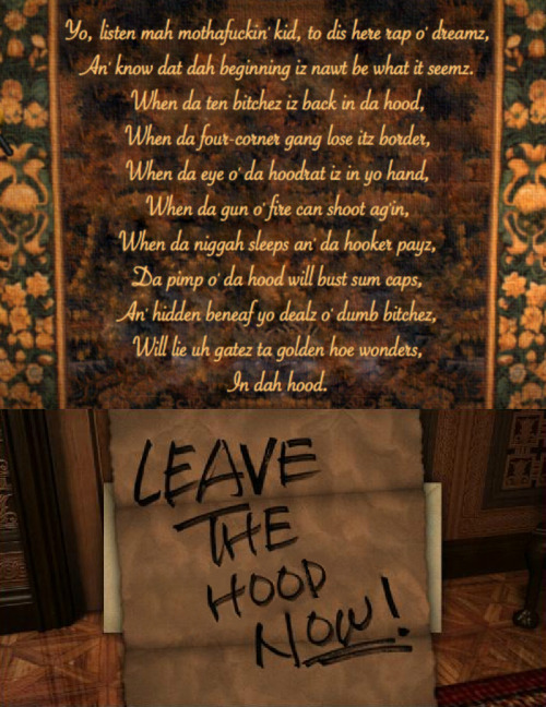 tactlessdrew:allrobinhood:nancydrewiknowyou:Nanci Druilicious: Mothafuckin’ Mezzage in da Haunted-as